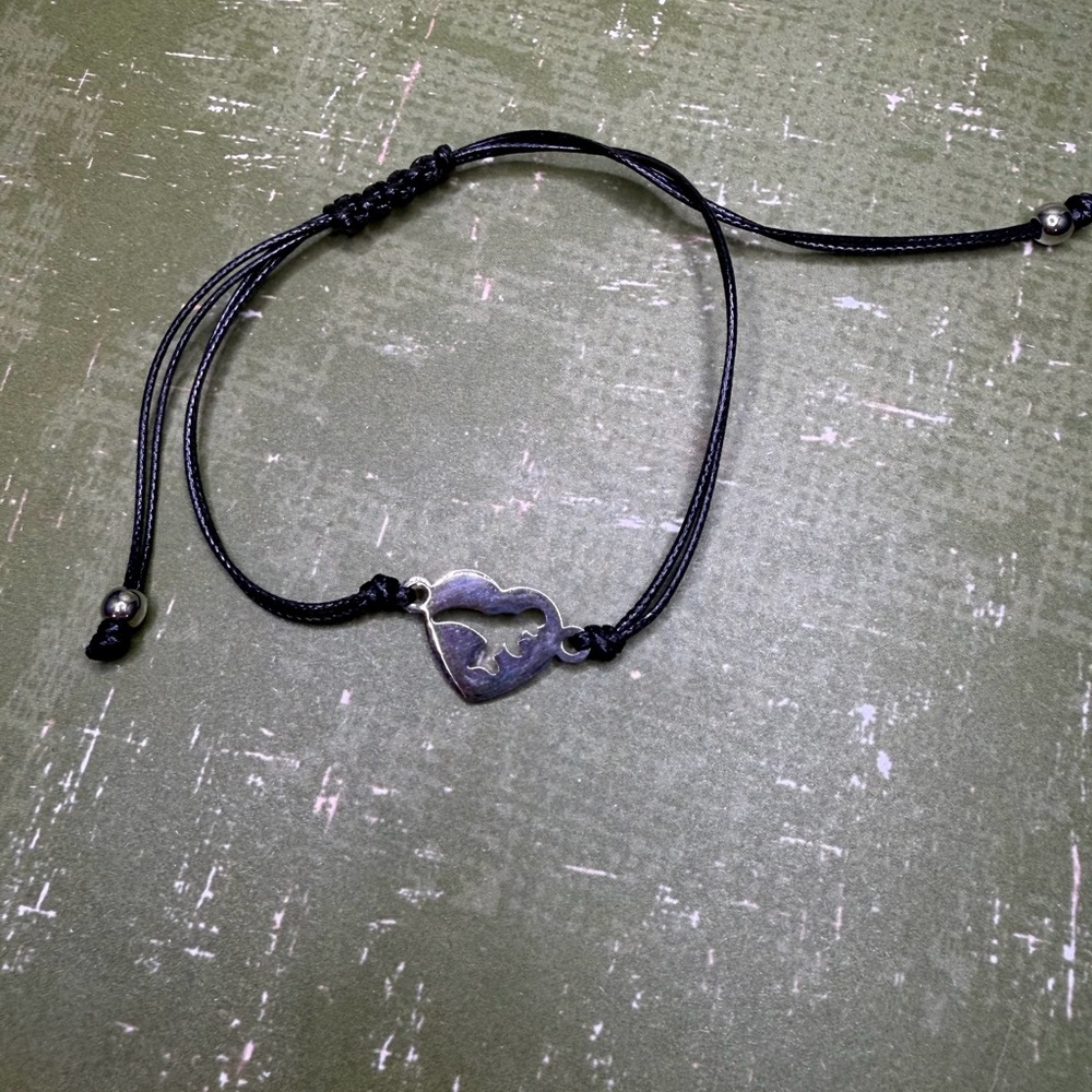 Heart Charm dinosaur Black Bracelet